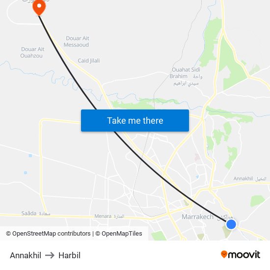 Annakhil to Harbil map