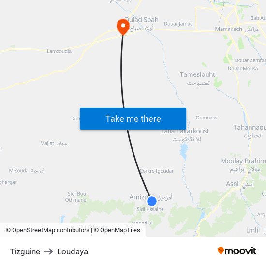 Tizguine to Loudaya map