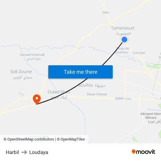 Harbil to Loudaya map