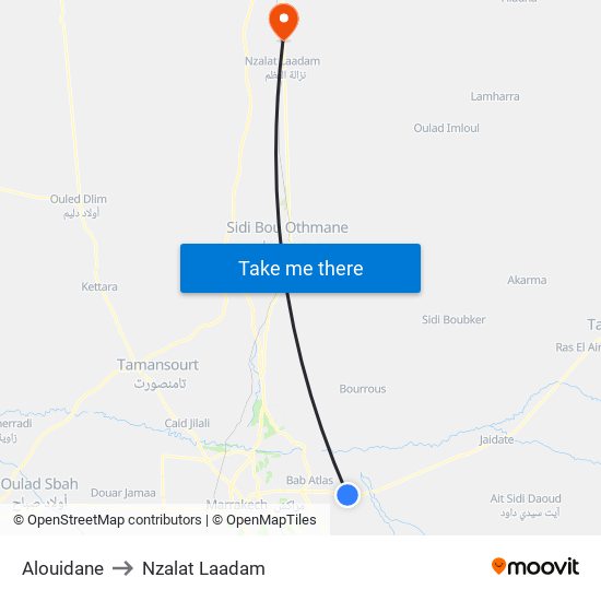 Alouidane to Nzalat Laadam map