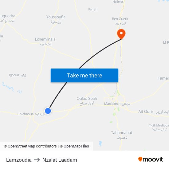 Lamzoudia to Nzalat Laadam map