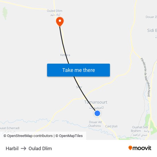 Harbil to Oulad Dlim map