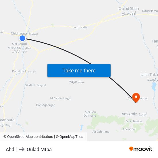 Ahdil to Oulad Mtaa map