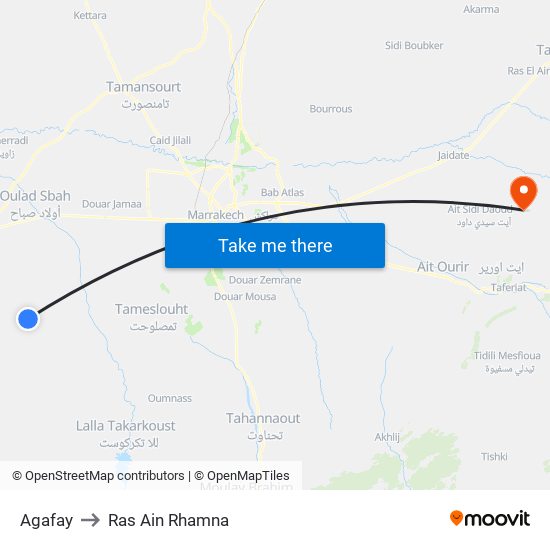 Agafay to Ras Ain Rhamna map