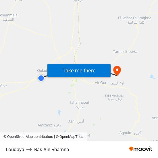 Loudaya to Ras Ain Rhamna map