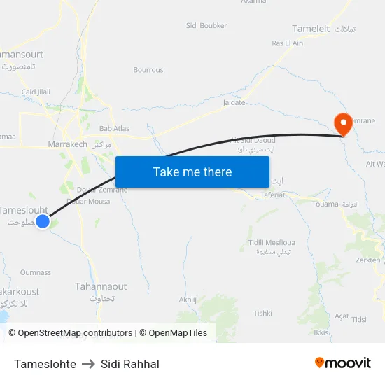 Tameslohte to Sidi Rahhal map