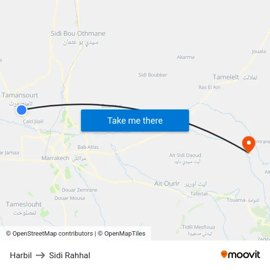 Harbil to Sidi Rahhal map