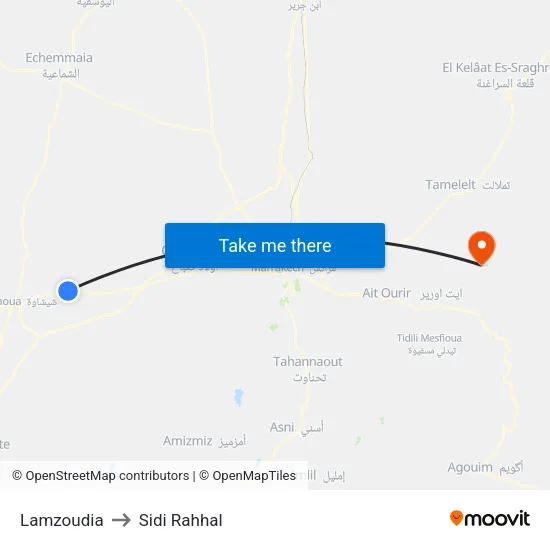 Lamzoudia to Sidi Rahhal map