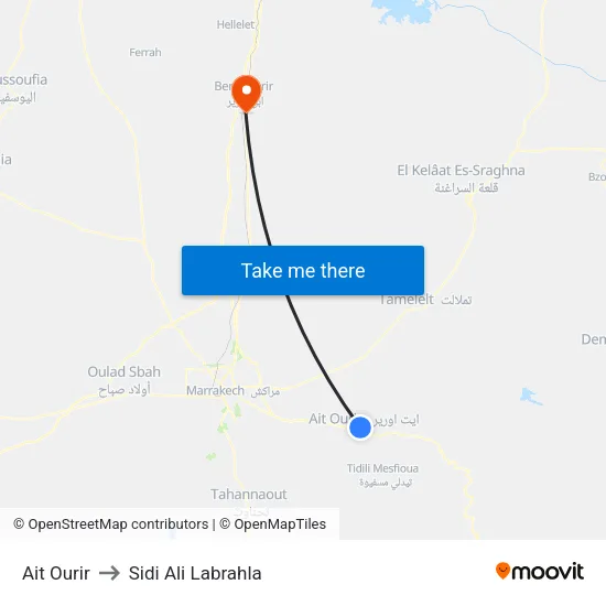 Ait Ourir to Sidi Ali Labrahla map