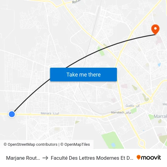 Marjane Route D'Agadir to Faculté Des Lettres Modernes Et Des Sciences Humaines map