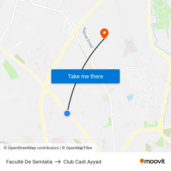Faculté De Semlalia to Club Cadi Ayyad map