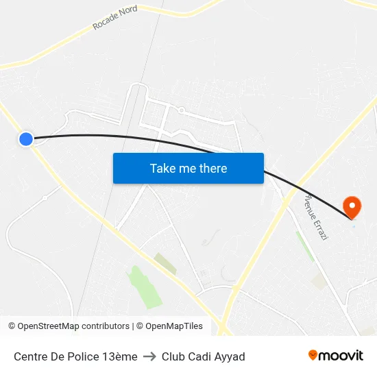 Centre De Police 13ème to Club Cadi Ayyad map