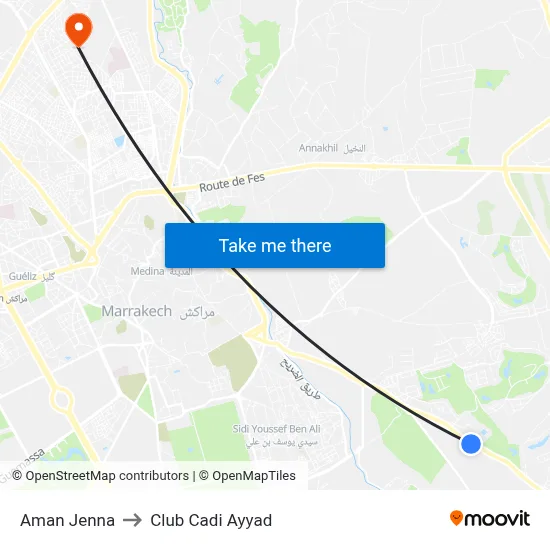 Aman Jenna to Club Cadi Ayyad map