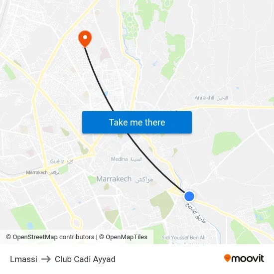 Lmassi to Club Cadi Ayyad map