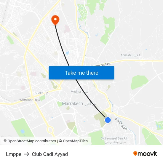 Lmppe to Club Cadi Ayyad map