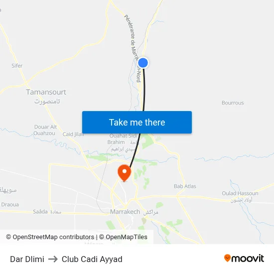 Dar Dlimi to Club Cadi Ayyad map