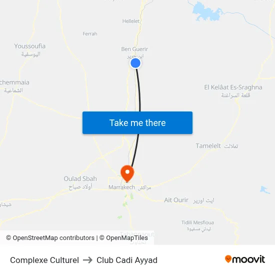 Cultural Complex to Cadi Ayyad Club map