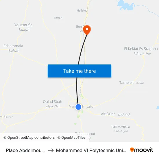 Place Abdelmoumen to Mohammed VI Polytechnic University map