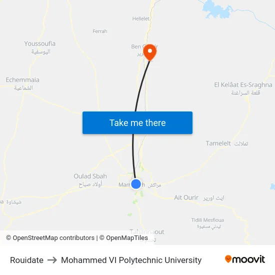 Rouidate to Mohammed VI Polytechnic University map