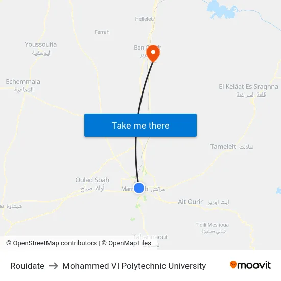 Rouidate to Mohammed VI Polytechnic University map