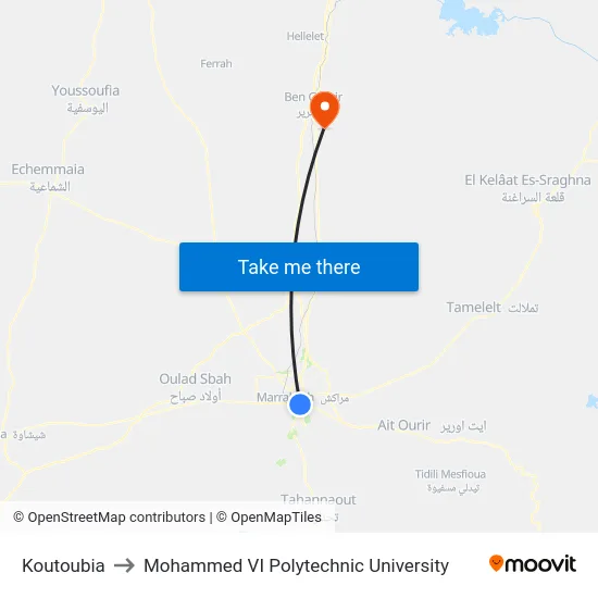 Koutoubia to Mohammed VI Polytechnic University map