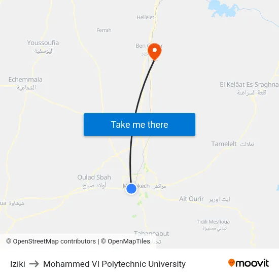 Iziki to Mohammed VI Polytechnic University map