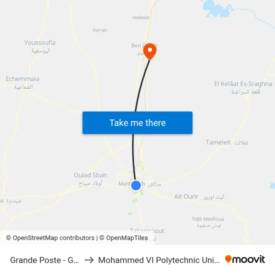 Grande Poste - Guéliz to Mohammed VI Polytechnic University map