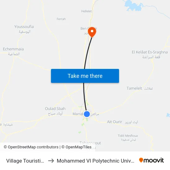 Village Touristique to Mohammed VI Polytechnic University map