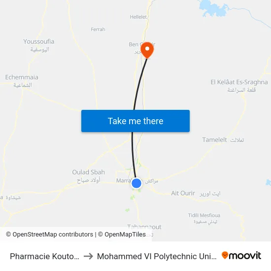 Pharmacie Koutoubia to Mohammed VI Polytechnic University map