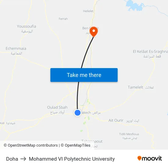 Doha to Mohammed VI Polytechnic University map