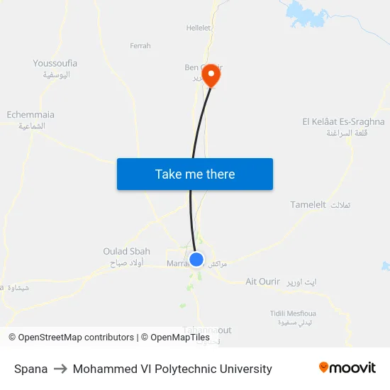 Spana to Mohammed VI Polytechnic University map