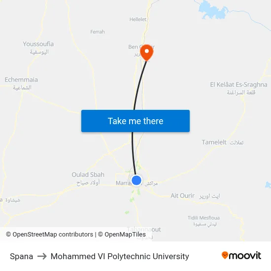 Spana to Mohammed VI Polytechnic University map
