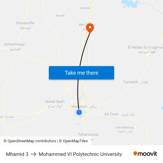 Mhamid 3 to Mohammed VI Polytechnic University map