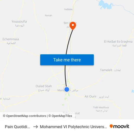 Pain Quotidien to Mohammed VI Polytechnic University map