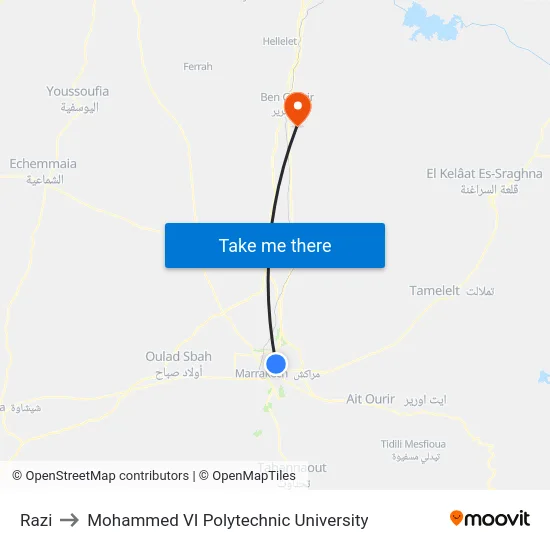 Razi to Mohammed VI Polytechnic University map