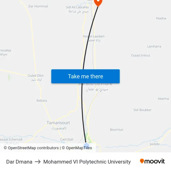 Dar Dmana to Mohammed VI Polytechnic University map