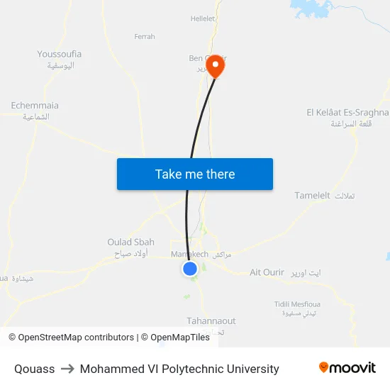 Qouass to Mohammed VI Polytechnic University map