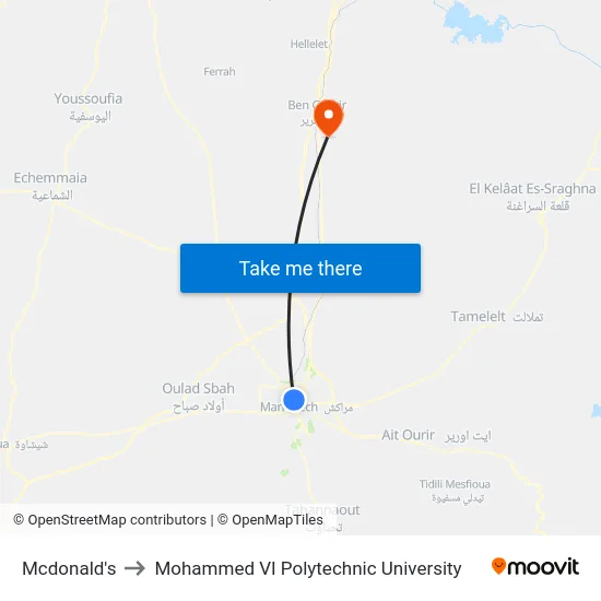 Mcdonald's to Mohammed VI Polytechnic University map