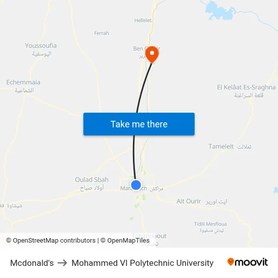 Mcdonald's to Mohammed VI Polytechnic University map