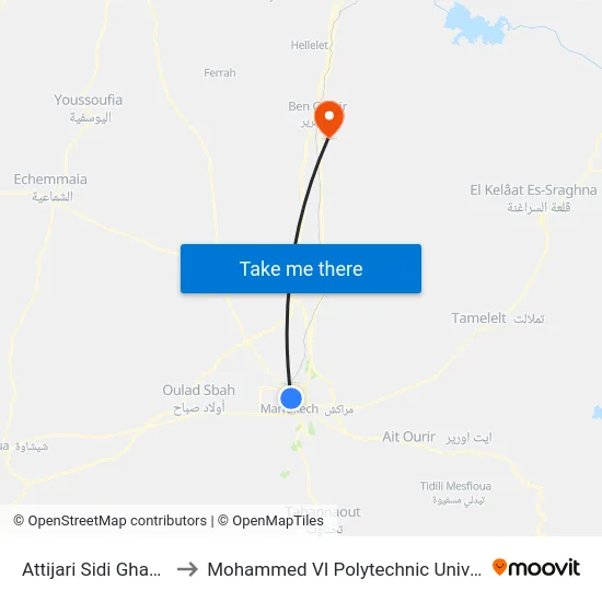 Attijari Sidi Ghanem to Mohammed VI Polytechnic University map