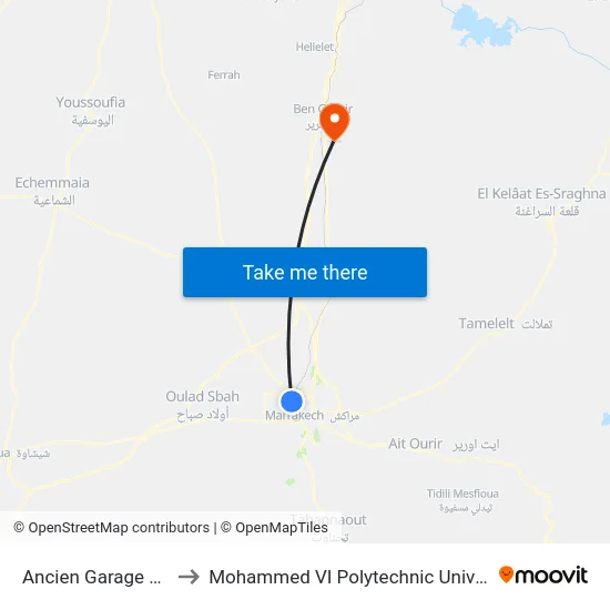 Ancien Garage Alsa to Mohammed VI Polytechnic University map