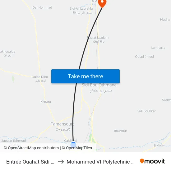 Entrée Ouahat Sidi Brahim to Mohammed VI Polytechnic University map
