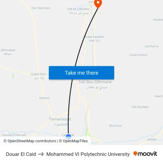 Douar El Caid to Mohammed VI Polytechnic University map