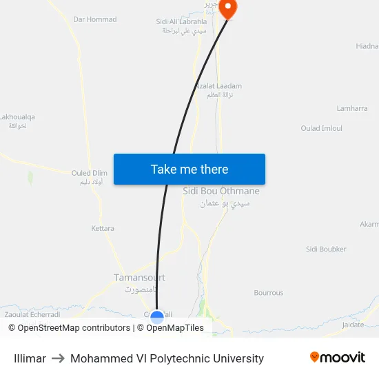Illimar to Mohammed VI Polytechnic University map
