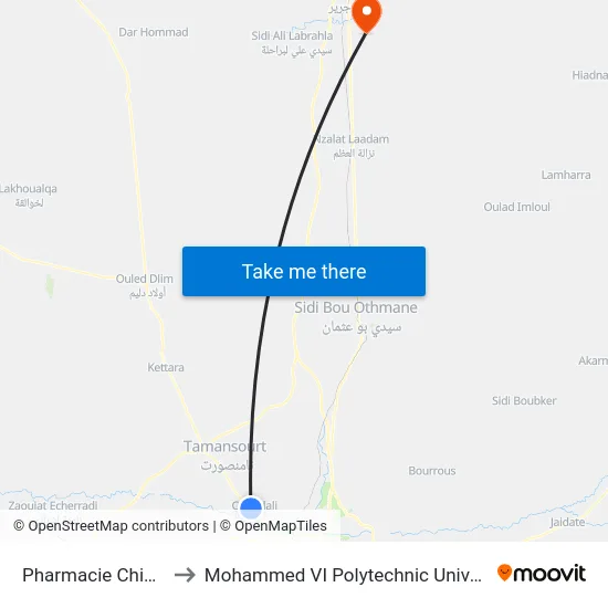 Pharmacie Chichid to Mohammed VI Polytechnic University map