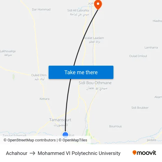 Achahour to Mohammed VI Polytechnic University map