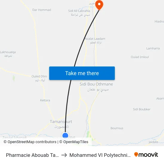 Pharmacie Abouab Tamensourt to Mohammed VI Polytechnic University map