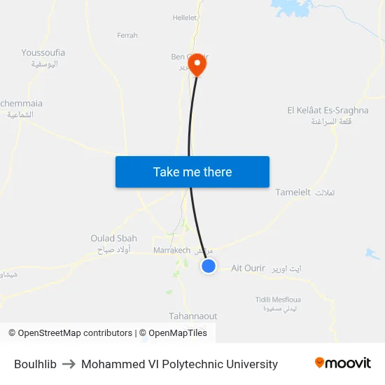 Boulhlib to Mohammed VI Polytechnic University map