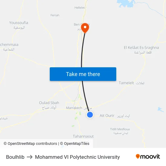 Boulhlib to Mohammed VI Polytechnic University map