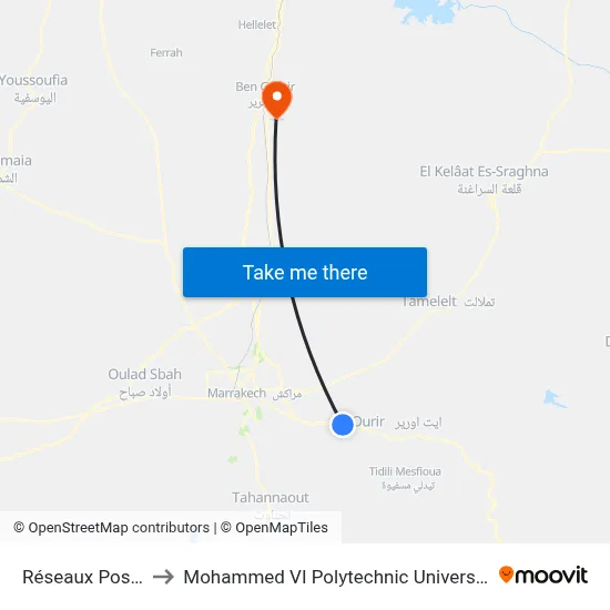 Post Networks to Mohammed VI Polytechnic University map